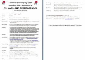 53e Maasland Teamtoernooi zo 7-4-2024 (zelf aanmelden bij OTTC)